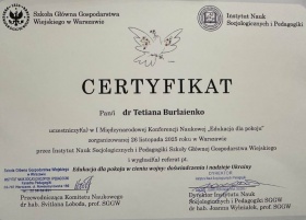 УЧАСТЬ ЗАВІДУВАЧА КАФЕДРИ ЕКОНОМІКИ, ПІДПРИЄМНИЦТВА ТА МЕНЕДЖМЕНТУ НІВЕРСИТЕТУ МЕНЕДЖМЕНТУ ОСВІТИ ТЕТЯНИ БУРЛАЄНКО В I МІЖНАРОДНІЙ КОНФЕРЕНЦІЇ «ОСВІТА ДЛЯ МИРУ ЯК НАГАЛЬНА ПОТРЕБА СУЧАСНОСТІ»